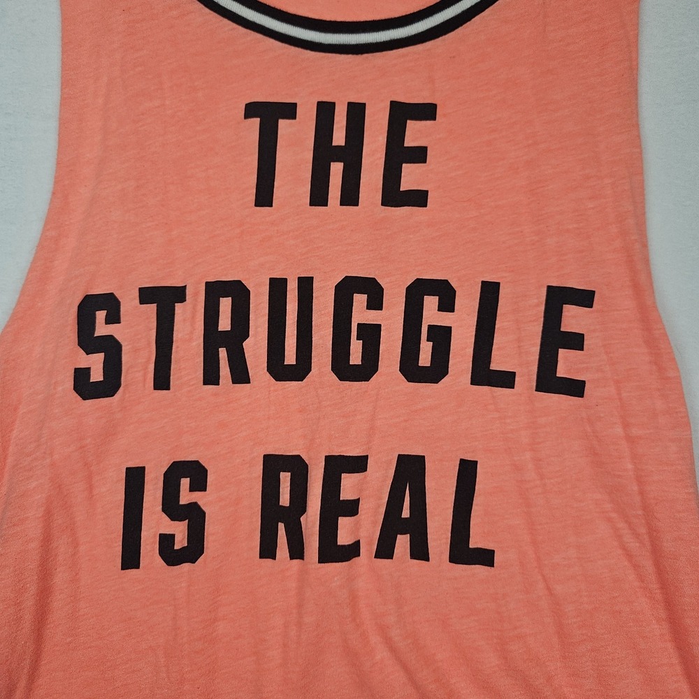 Victoria's Secret PINK Tank Top Medium Coral "The Struggle Is Real" Graphic Gym - Picture 4 of 16